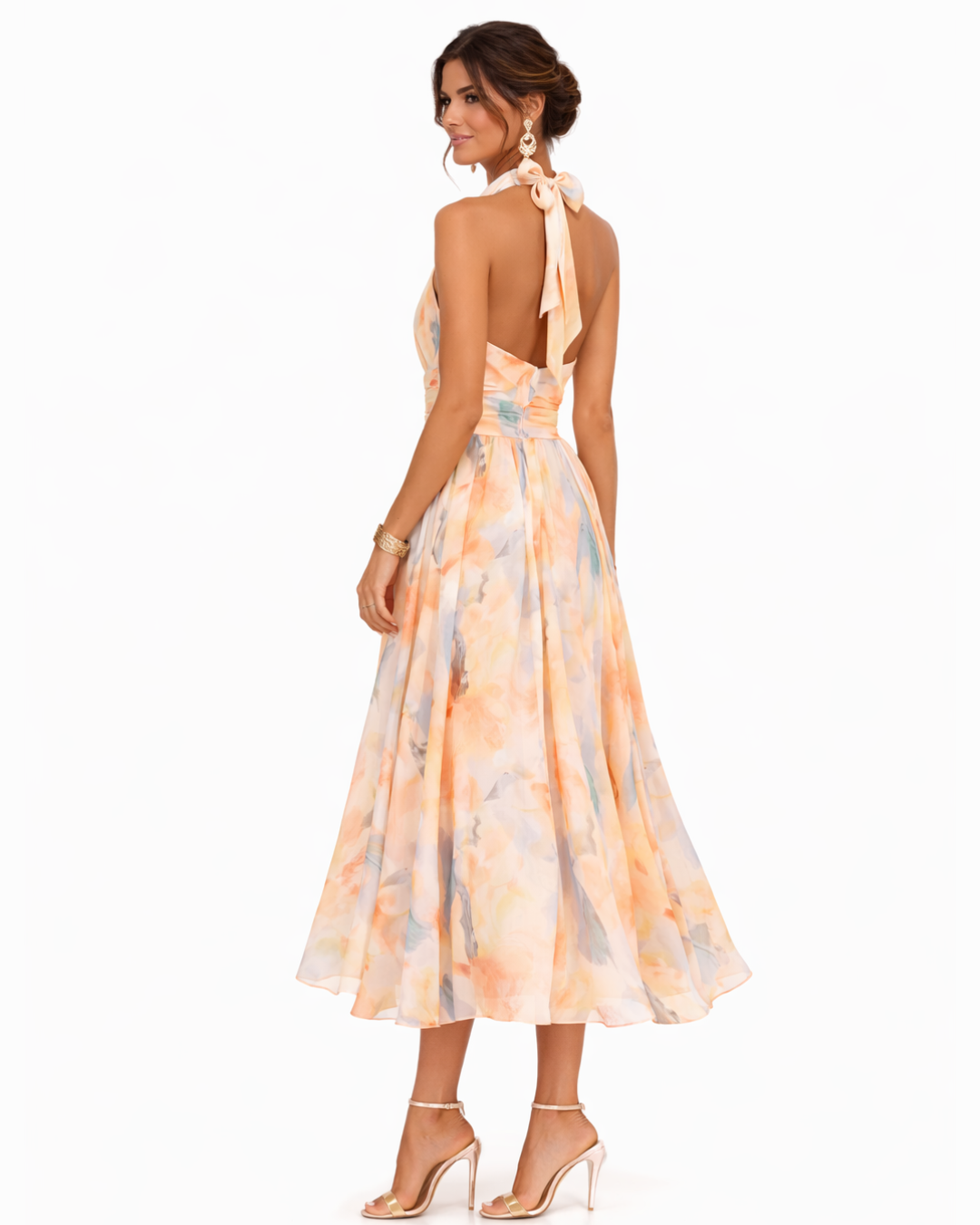 Aurora | Vestido largo plisado con estampado acuarela