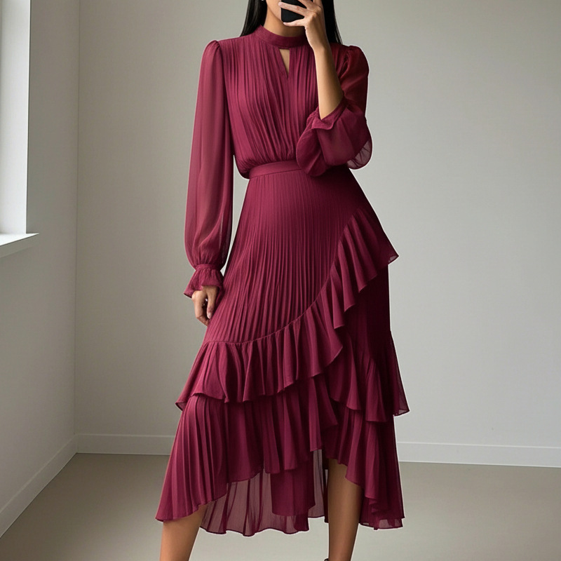 Clarisse | Vestido midi plisado con volantes