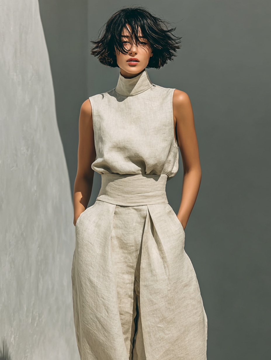 Lili - Conjunto minimalista de algodón con top sin mangas y pantalón amplio