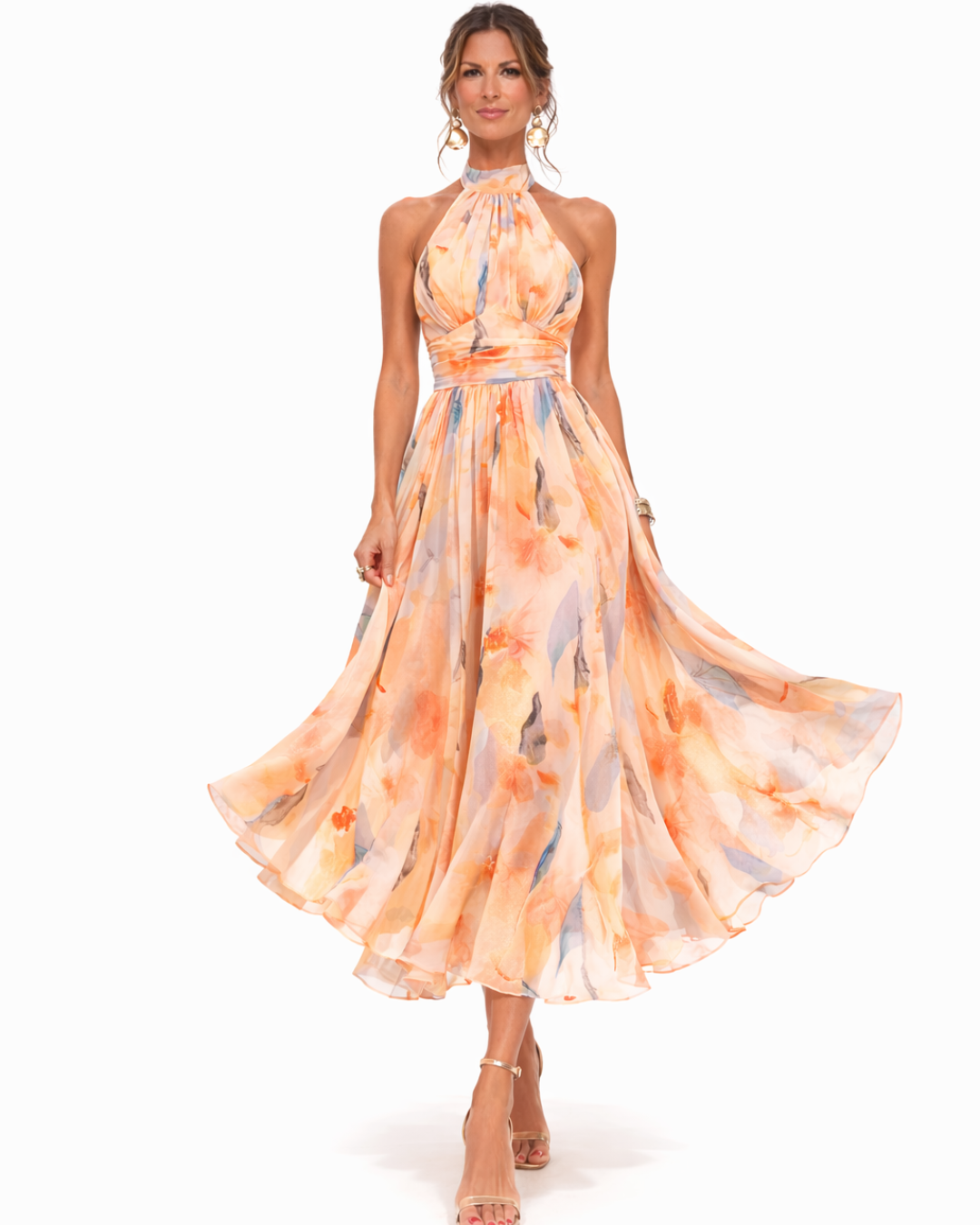 Aurora | Vestido largo plisado con estampado acuarela