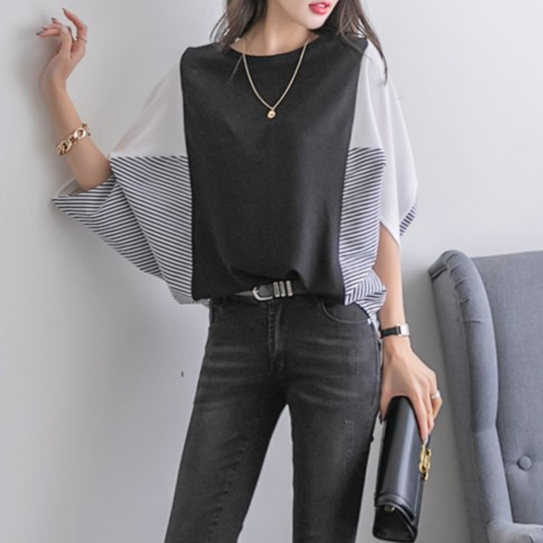 Sofía - Blusa bicolor con mangas amplias para un look elegante