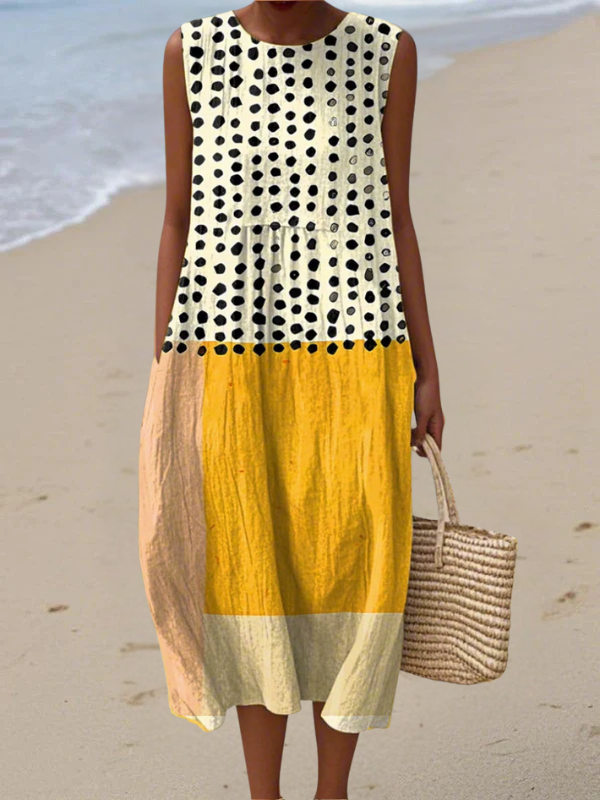 Lenna | Vestido midi con bloques de color y lunares