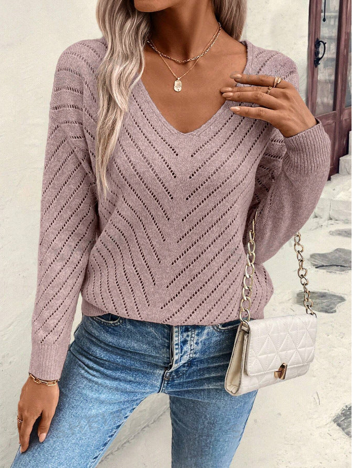 Sofía – Blusa de punto calado ligero con escote en V
