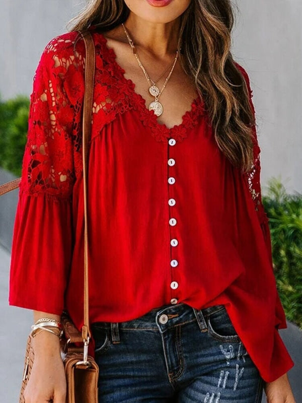 Clara - Blusa con hombros y espalda de encaje ligera y elegante