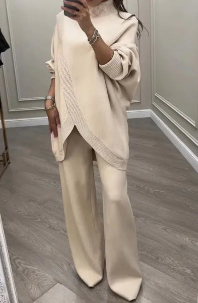 Giulia - Conjunto elegante con jersey asimétrico cruzado y pantalón fluido