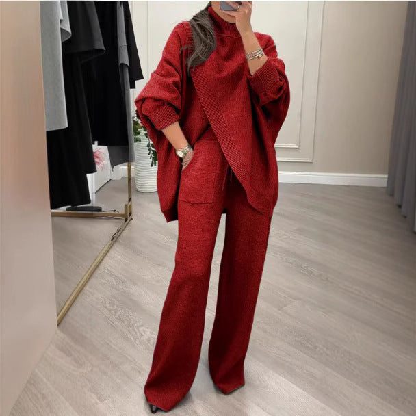 Giulia - Conjunto elegante con jersey asimétrico cruzado y pantalón fluido