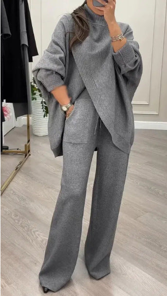Giulia - Conjunto elegante con jersey asimétrico cruzado y pantalón fluido