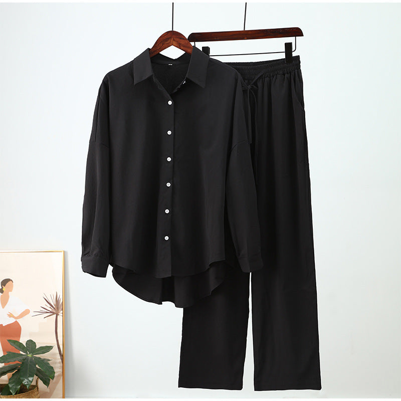 Camila - Conjunto elegante con camisa fluida y pantalón ancho