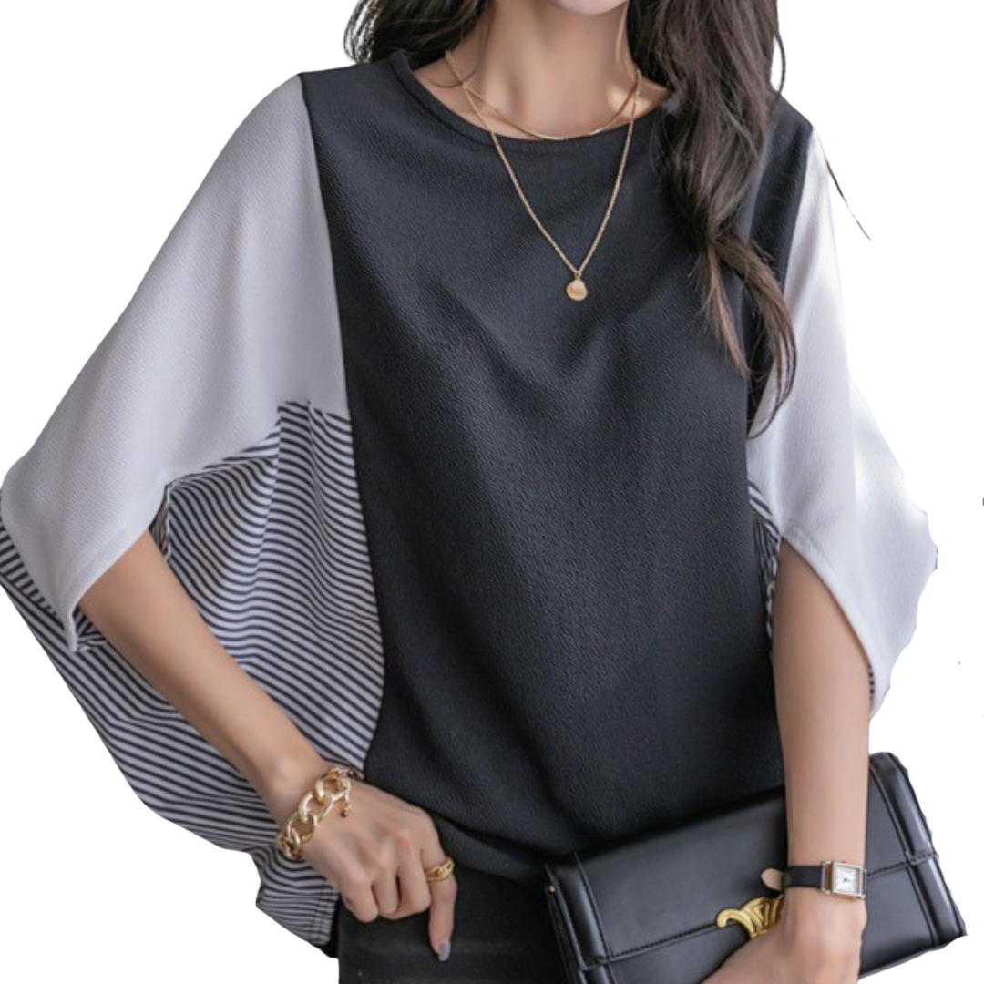 Sofía - Blusa bicolor con mangas amplias para un look elegante