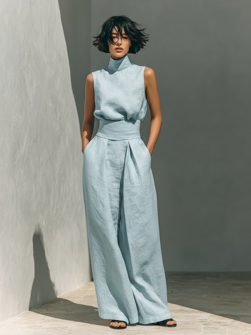 Lili - Conjunto minimalista de algodón con top sin mangas y pantalón amplio