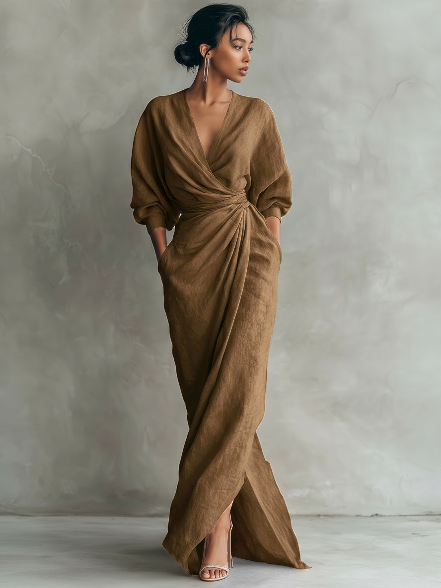 Rosa | Vestido largo minimalista con escote en V