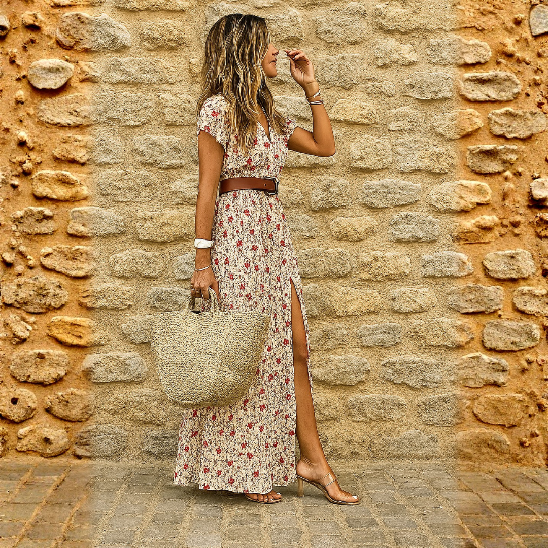 Justine – Vestido largo fluido con cinturón