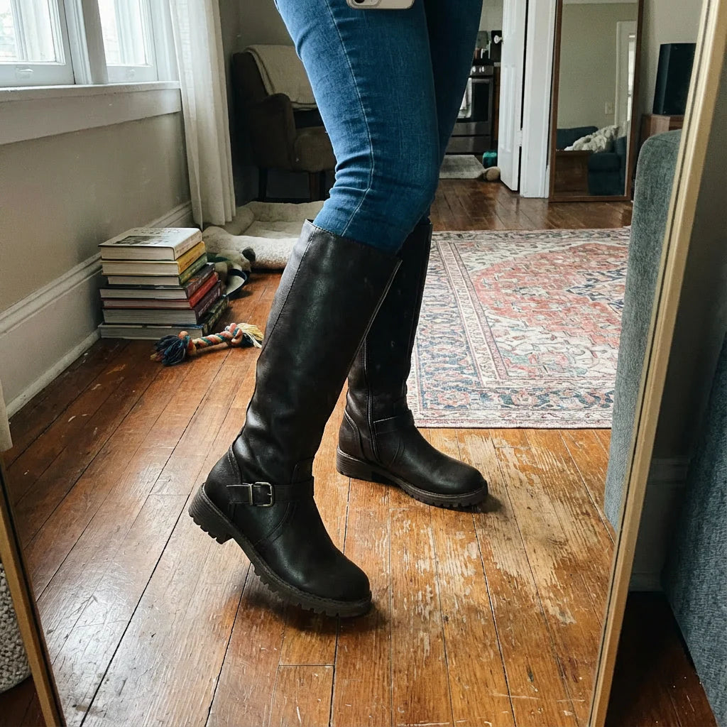 Elena - Botas elegantes de tacón bajo con cremallera lateral