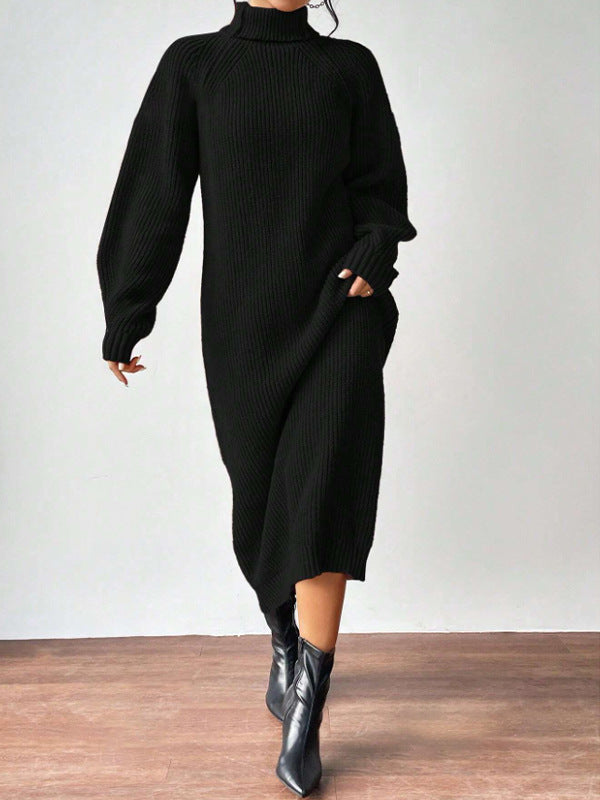 Helena - Vestido largo de invierno de punto acanalado con cuello alto