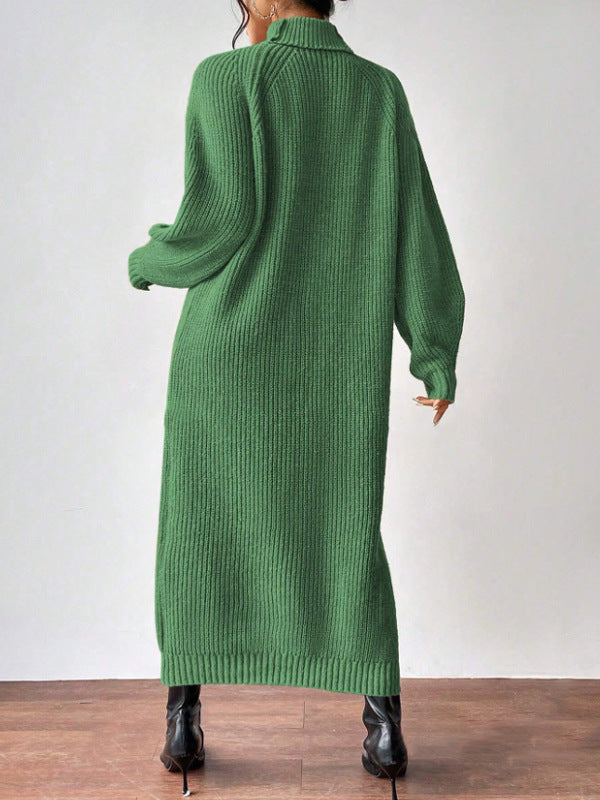 Helena - Vestido largo de invierno de punto acanalado con cuello alto