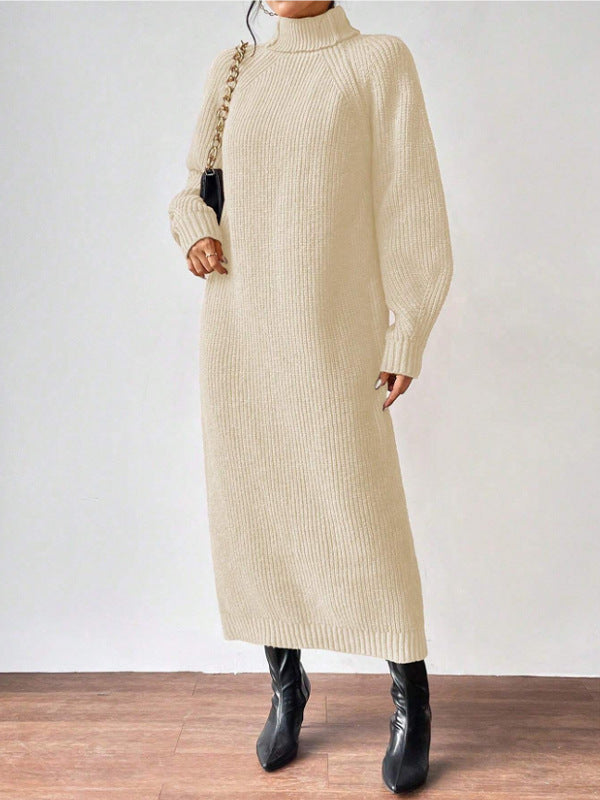 Helena - Vestido largo de invierno de punto acanalado con cuello alto