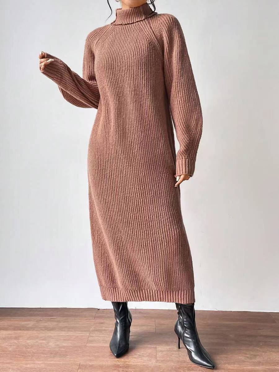 Helena - Vestido largo de invierno de punto acanalado con cuello alto