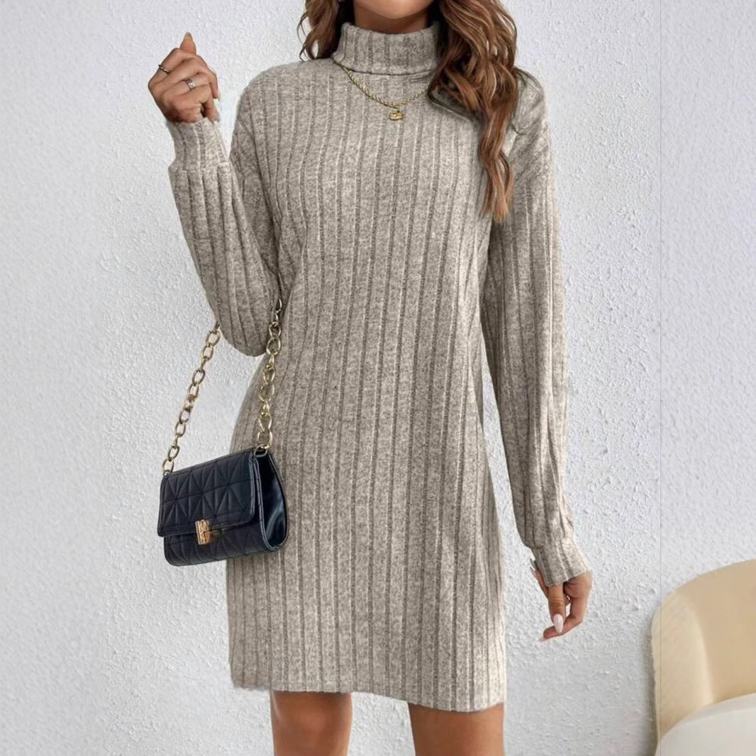 Chiara - Vestido de invierno de mujer de punto acanalado con cuello alto