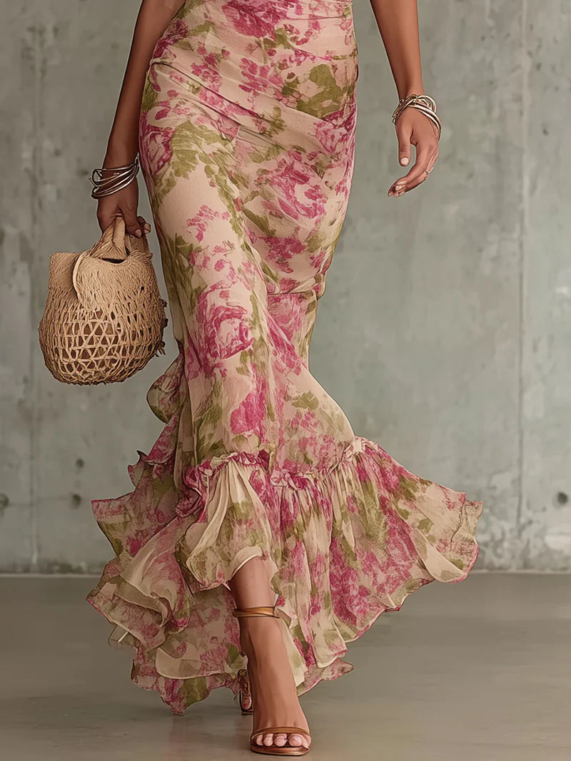 Fiora | Vestido largo floral con mangas abullonadas