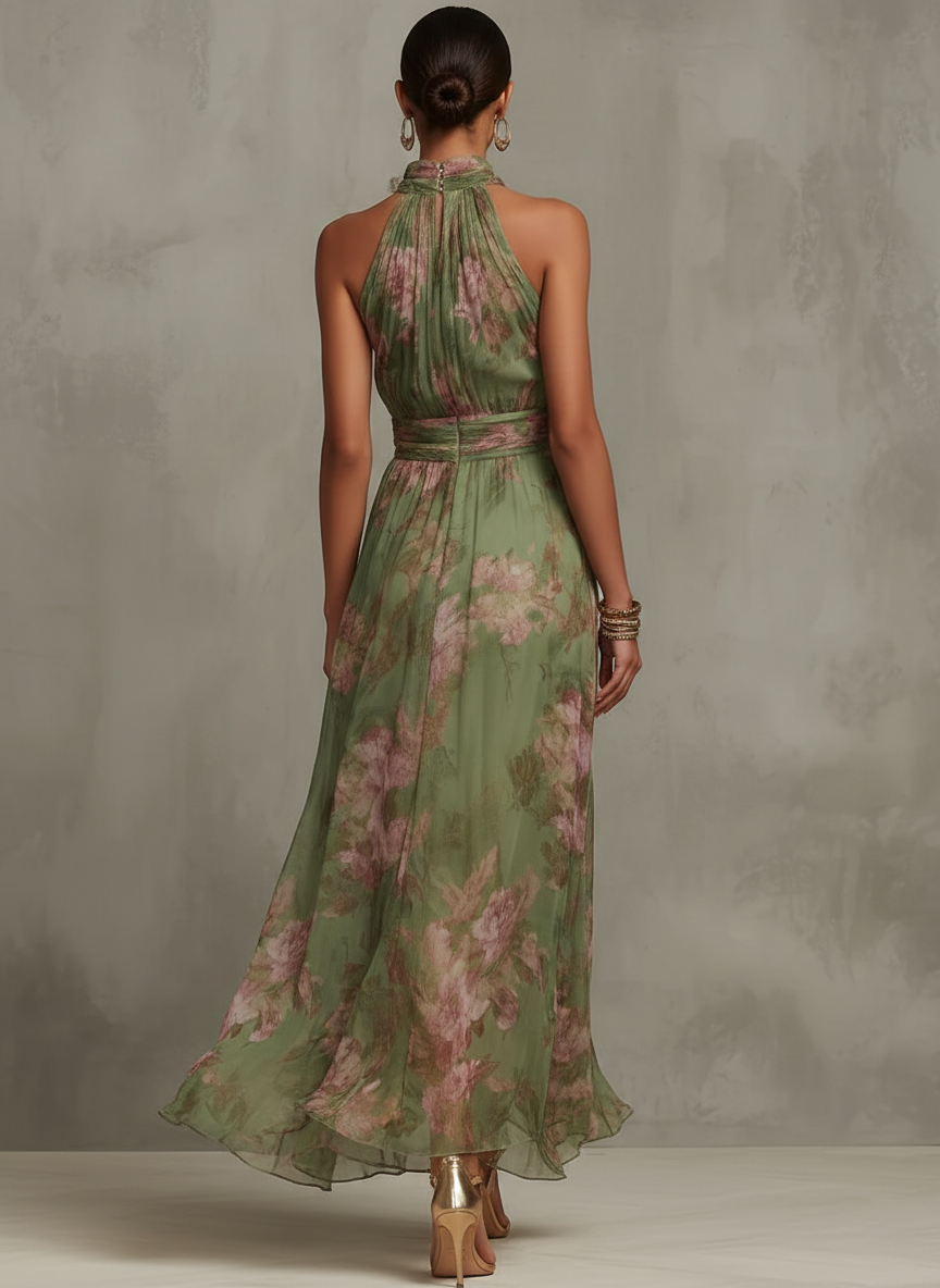 Serena | Vestido largo floral con escote halter