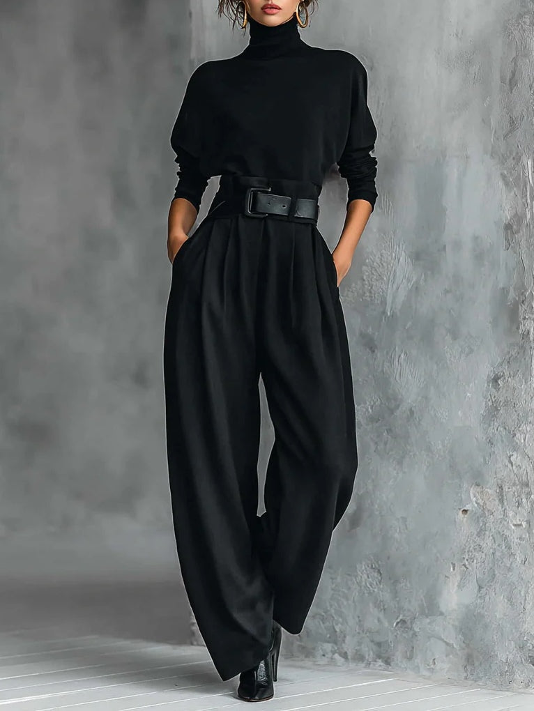 Lisa™ | Conjunto de dos piezas negro con cinturón