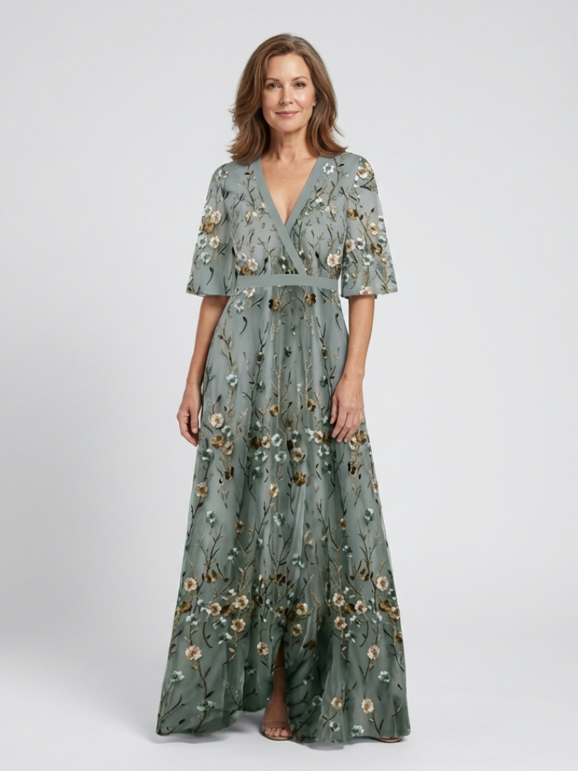 Elodie – Vestido largo floral con escote en V
