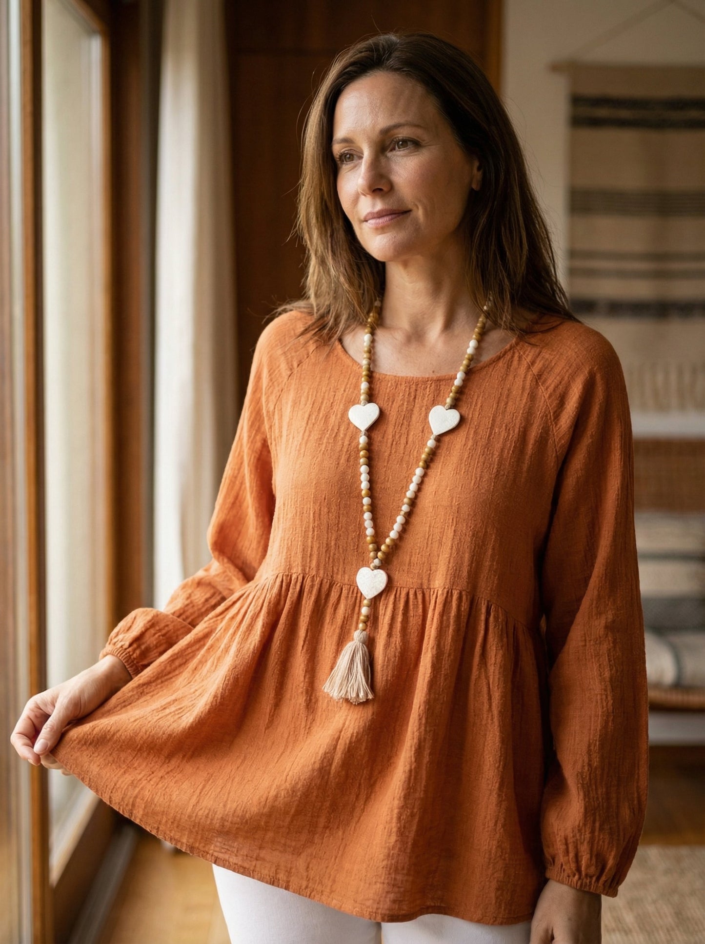 Giselle - Blusa boho de algodón suave con manga larga