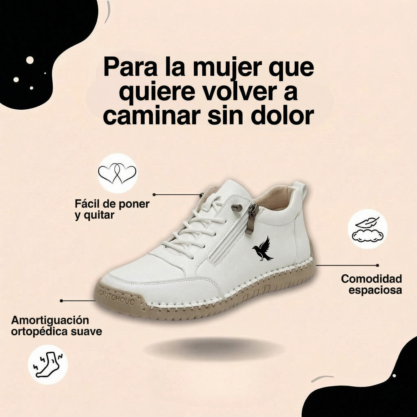 Mila  – Zapatillas ortopédicas cómodas + cremallera
