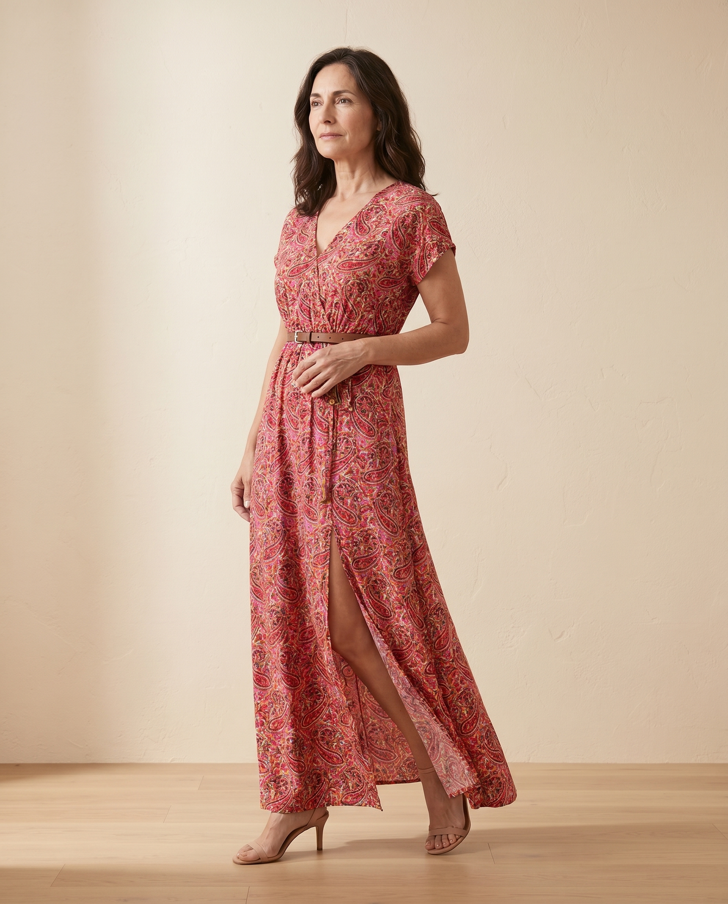 Justine – Vestido largo fluido con cinturón