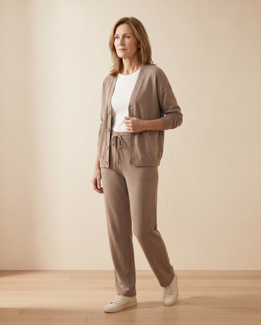 Giulia - Conjunto de punto suave con cárdigan y pantalón