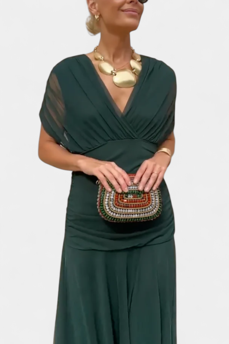 Camille – Vestido midi drapeado cruzado