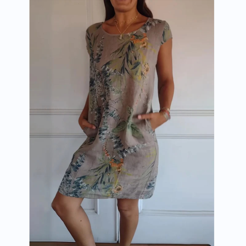 Alma – Vestido estampado botánico cuello redondo