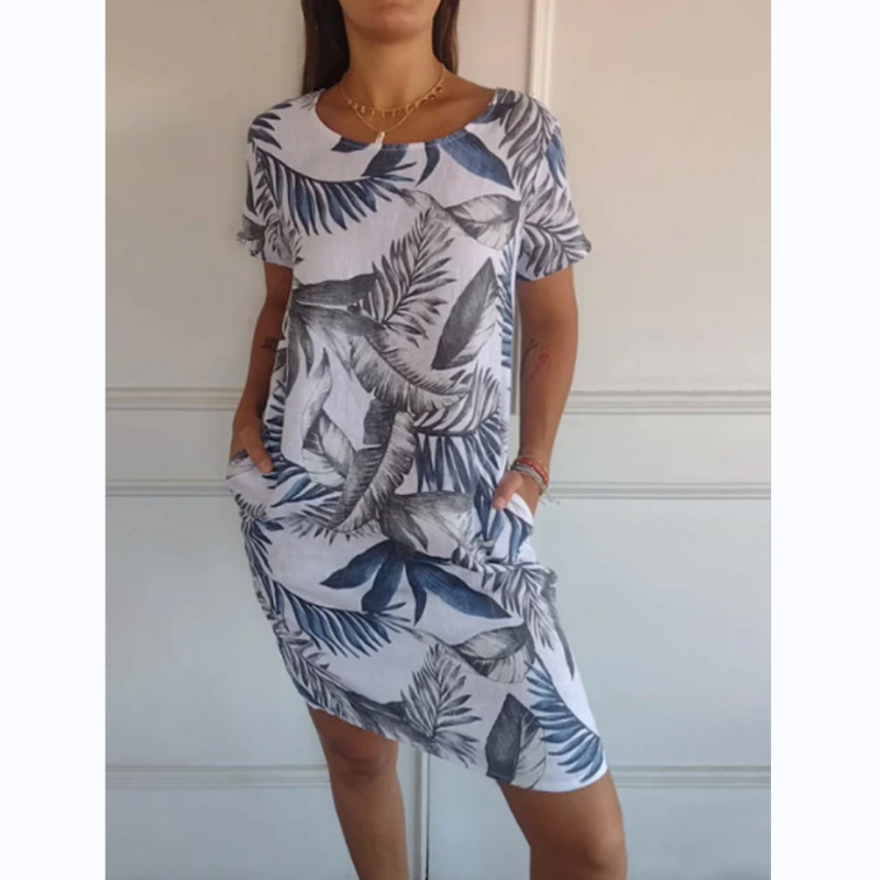 Alma – Vestido estampado botánico cuello redondo