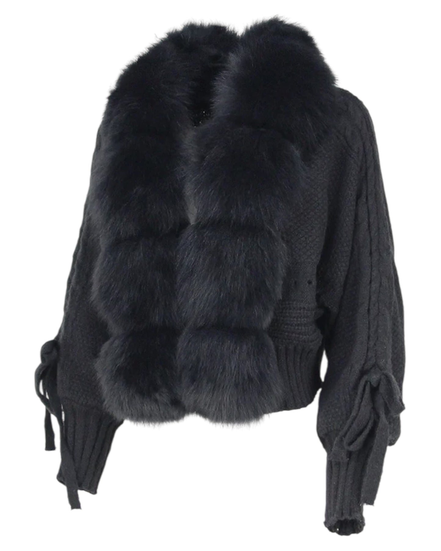 Yasi - Cardigan de lana con cuello de piel auténtica negro